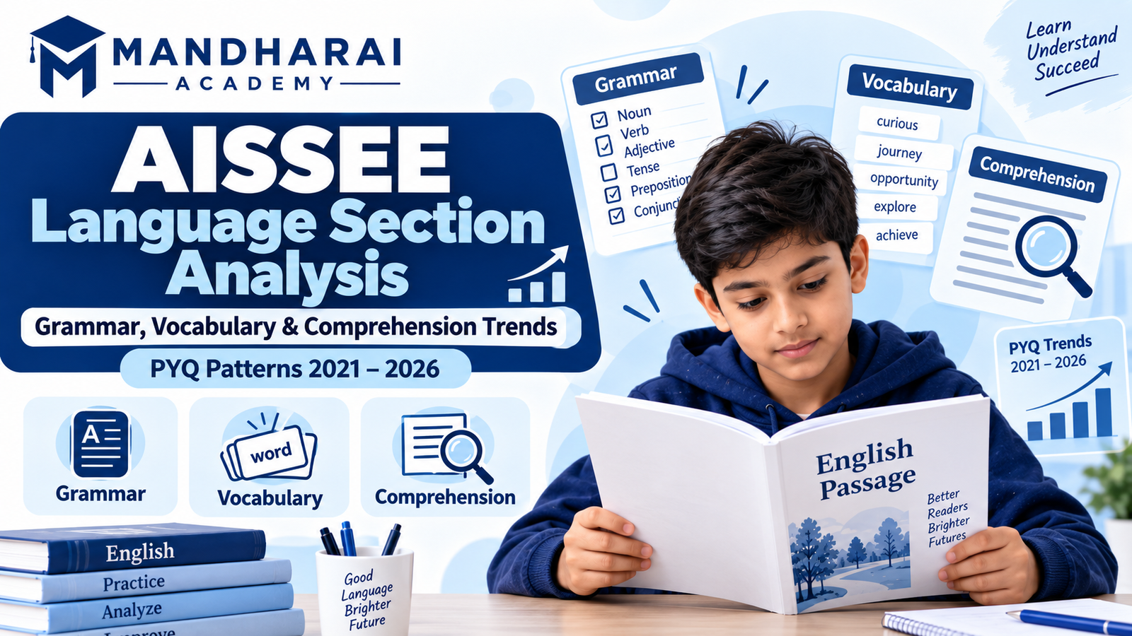 Student using AISSEE Language Section Analysis for Class 6 preparation
